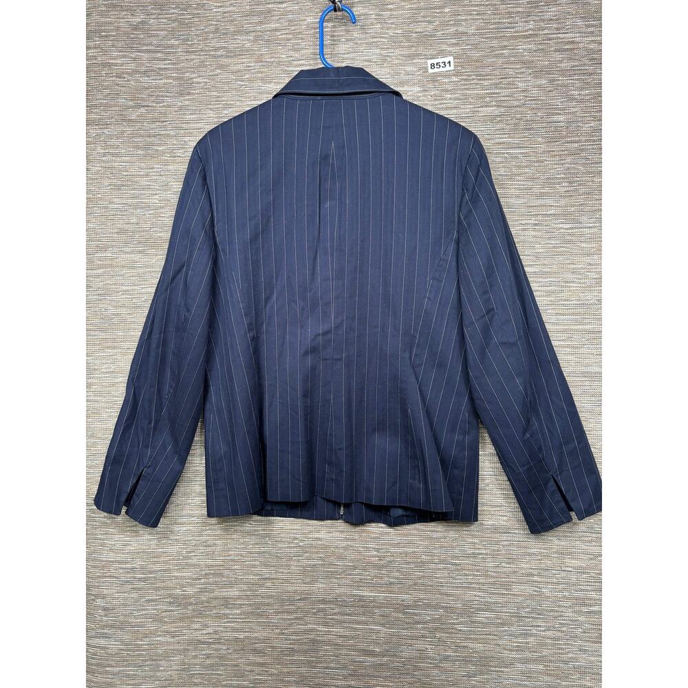Evan Picone Blazer Womens 16 Blue Pinstripe Zip Front Stretch Career Jacket - Picture 2 of 7